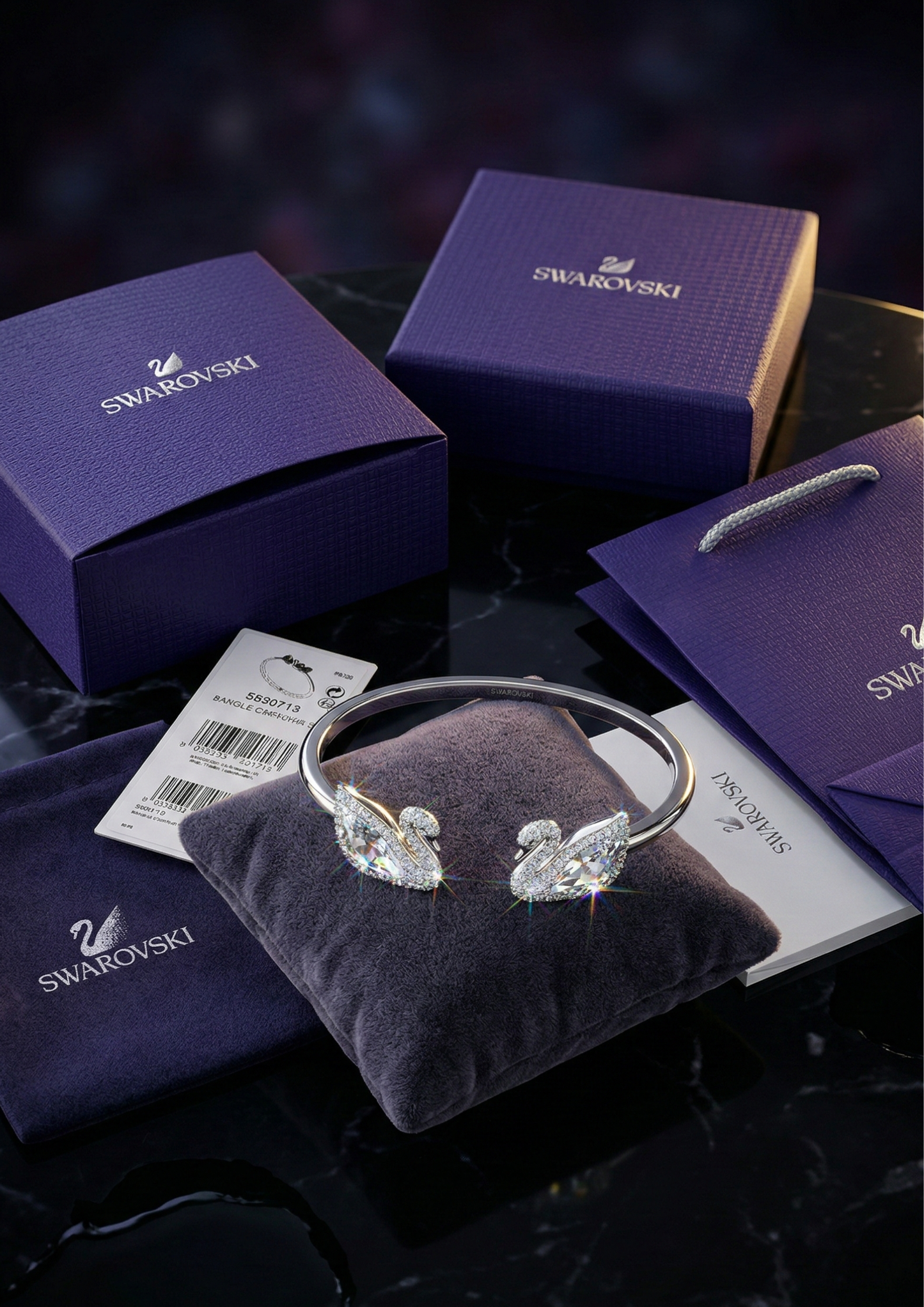Luxury Swan Crystal Silver Bangle for Women with Premium Gift Box