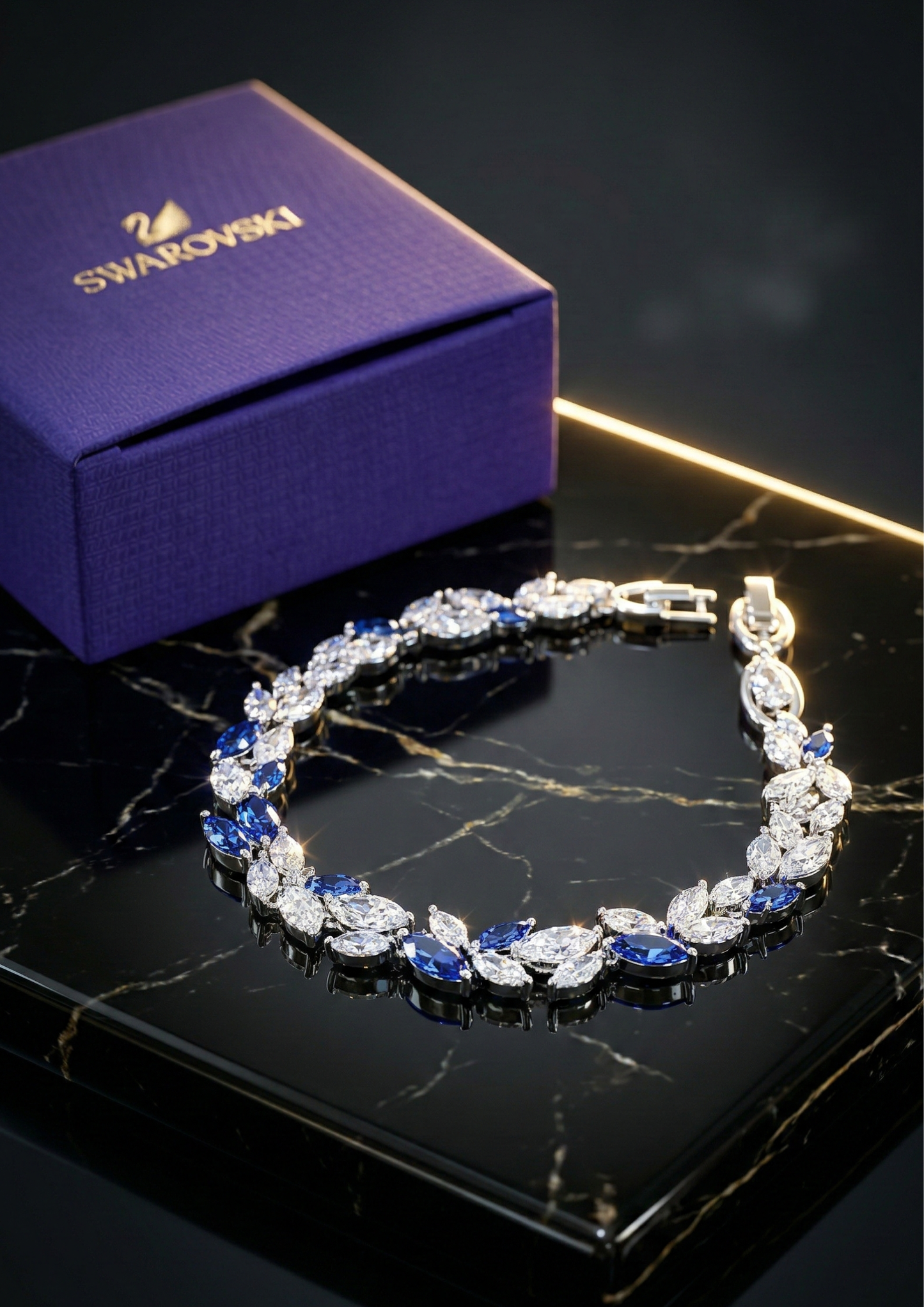 Luxury Silver Crystal Tennis Bracelet for Women – Blue Stone Designer Jewelry