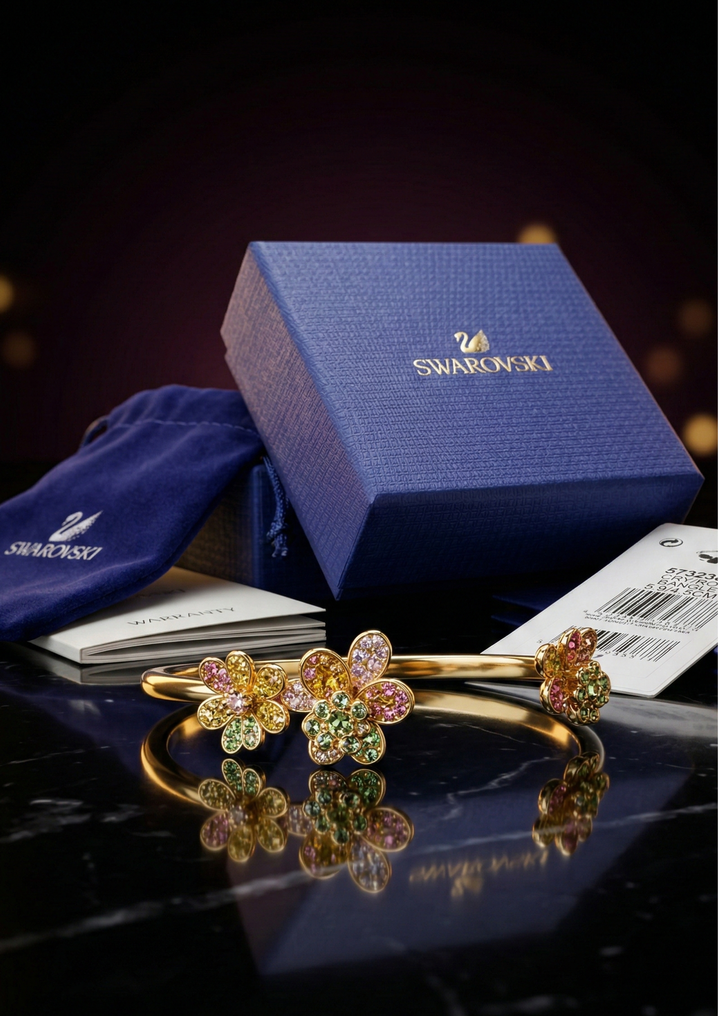 Swarovski Gold Crystal Flower Bangle – Original Luxury Bracelet