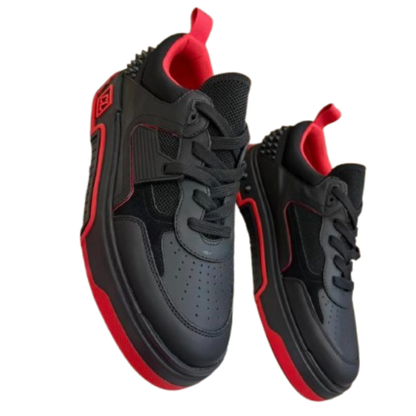 Black and red chunky sneakers for men and women – stylish streetwear sports shoes with cushioned sole and modern design