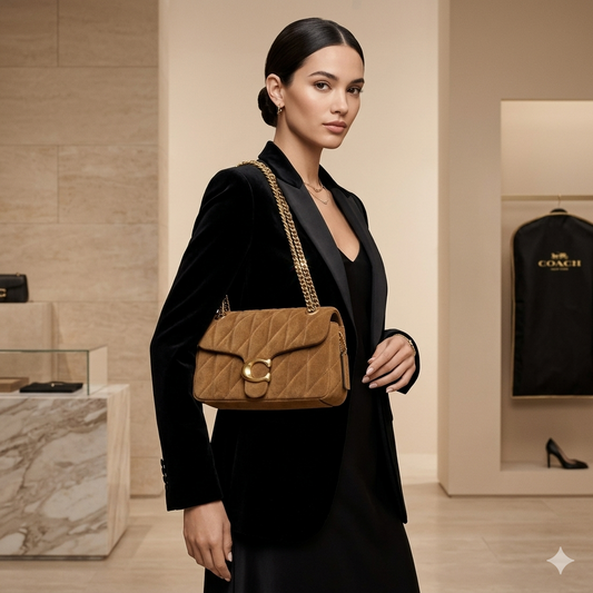 Luxury Suede Quilted Chain Strap Shoulder Bag – Brown Designer Handbag for Women