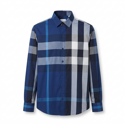 Luxury Blue Checkered Designer Shirt for Men | Premium Slim Fit Plaid Shirt