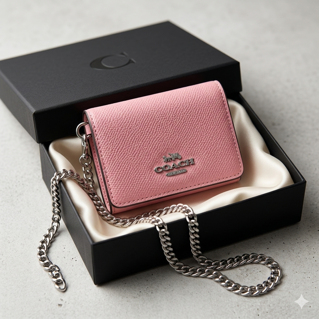 Pink mini wallet with chain for women luxury small purse