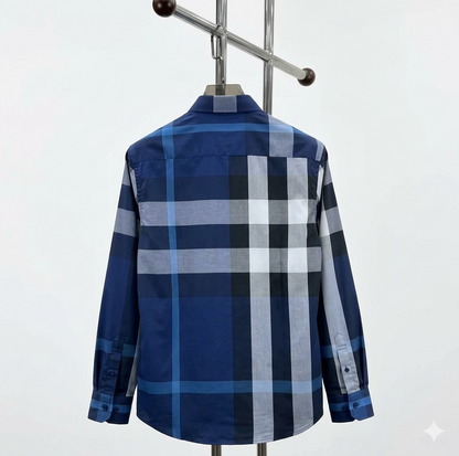 Luxury Blue Checkered Designer Shirt for Men | Premium Slim Fit Plaid Shirt