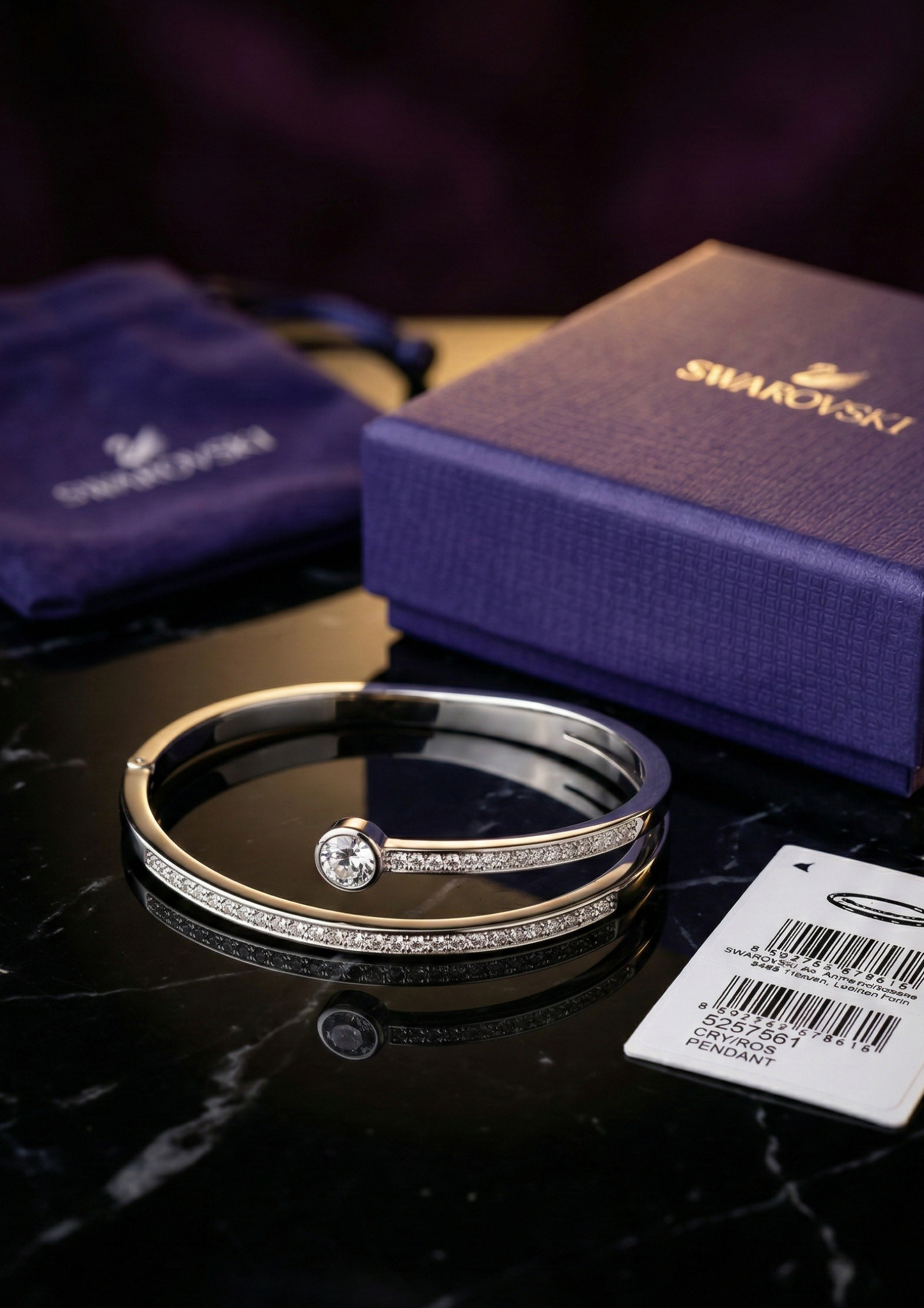 Swarovski Crystal Bracelet Silver | Original Swarovski Bangle with Box for Women