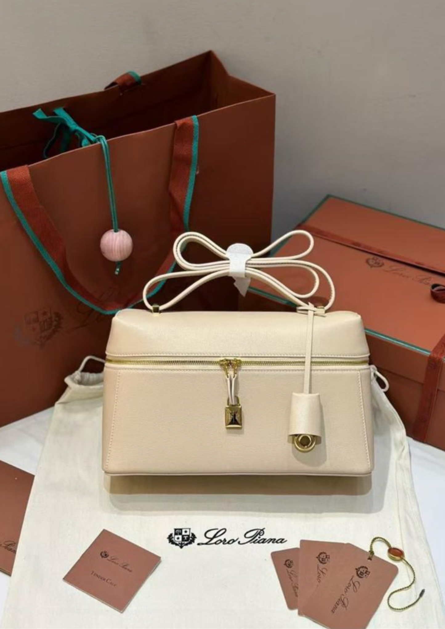 Luxury Bow Handle Leather Handbag for Women – Premium Structured Top Handle Purse (Beige, Gold Hardware)