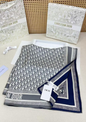 Luxury Monogram Silk Scarf for Women – Premium Designer Inspired Square Wrap (Grey & Navy Blue)