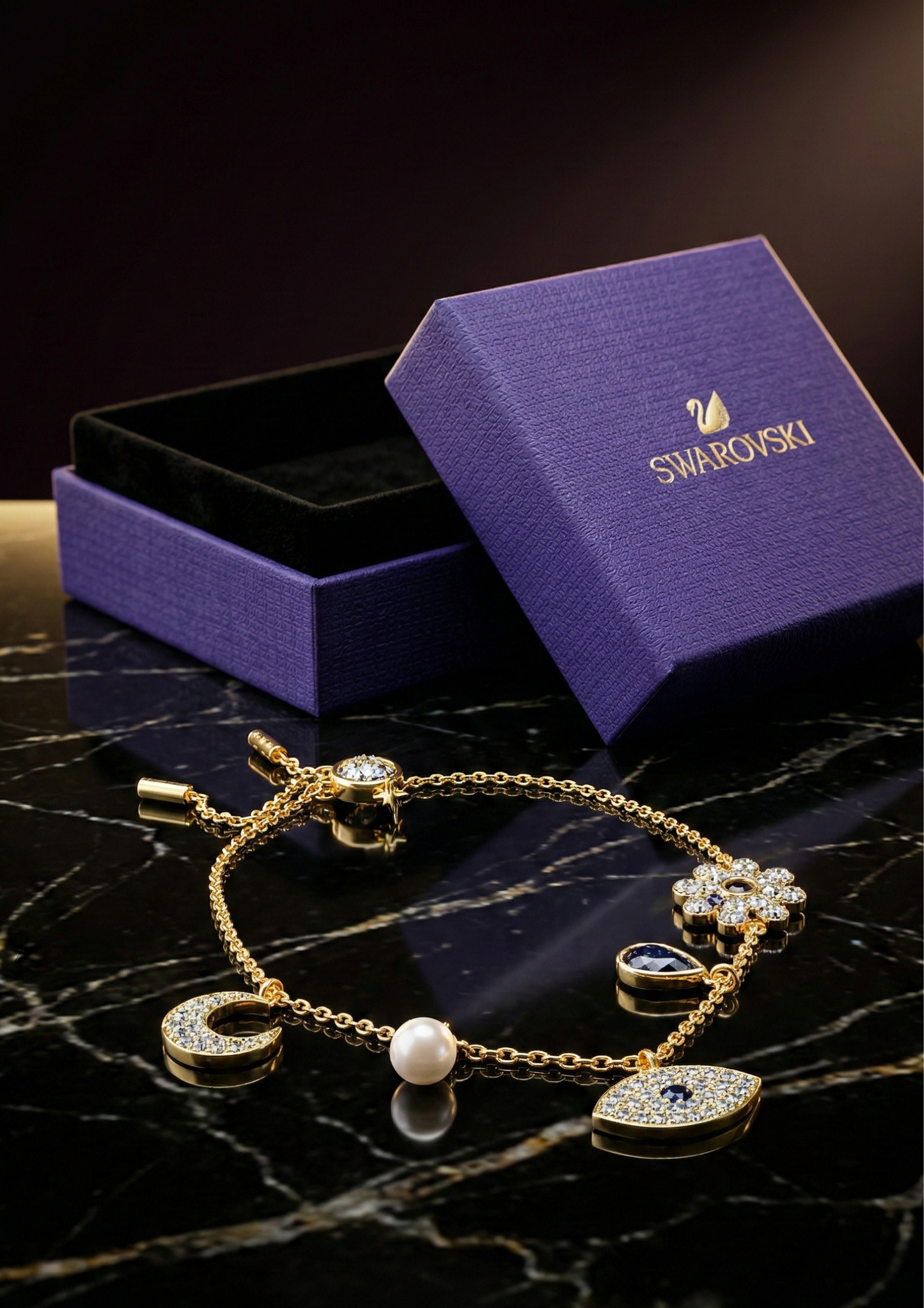 Luxury Gold Charm Bracelet for Women – Crystal & Pearl Adjustable Designer Jewelry