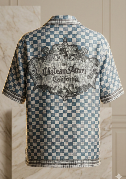 Men’s Premium Blue & White Checkered Short Sleeve Shirt – Casual Button Down Summer Shirt