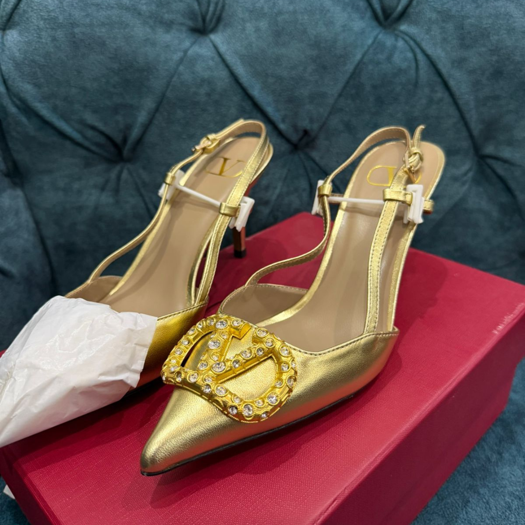 Luxury Gold Heels for Women | Elegant Pointed Toe Party Sandals