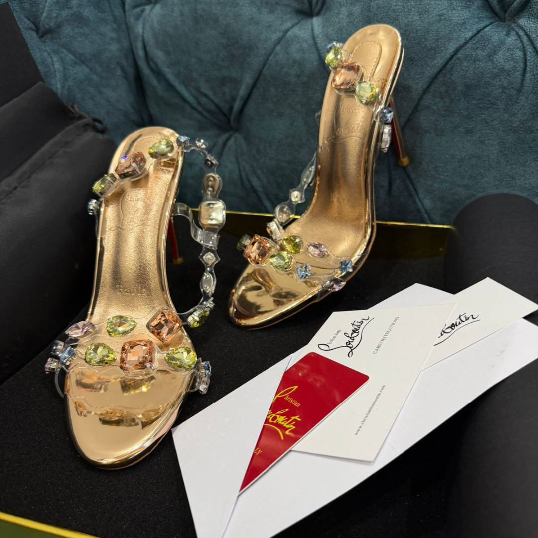 Luxury Crystal Gold Heels for Women