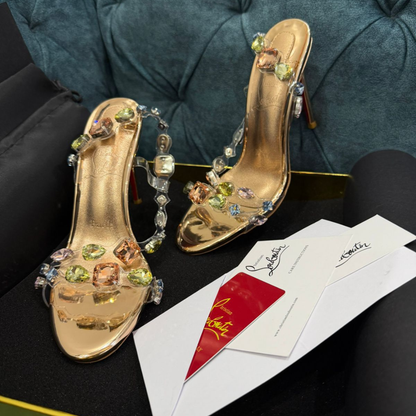 Luxury Crystal Gold Heels for Women