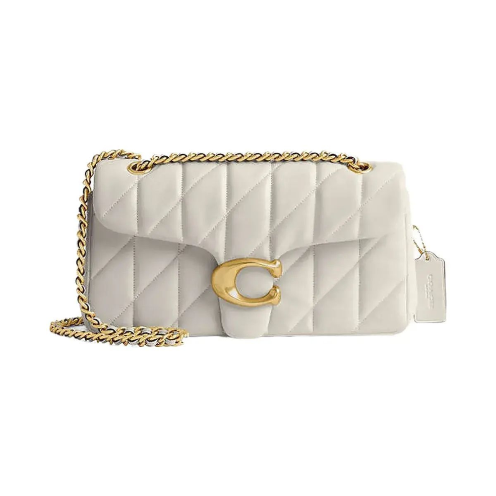Luxury cream quilted leather shoulder bag with gold chain strap and elegant metal clasp