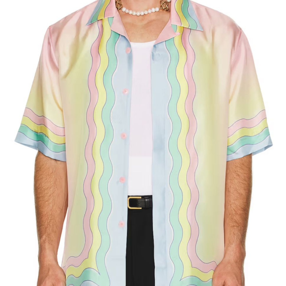 Ultra Luxury Pastel Printed Silk Shirt for Men – Premium Designer Short Sleeve Statement Shirt