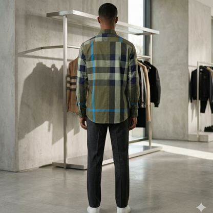stylish olive green check shirt for men modern fit blue stripe design