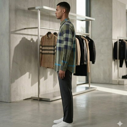 men olive green plaid shirt long sleeve premium casual formal shirt