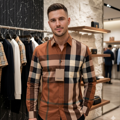brown check shirt for men stylish plaid premium casual formal wear