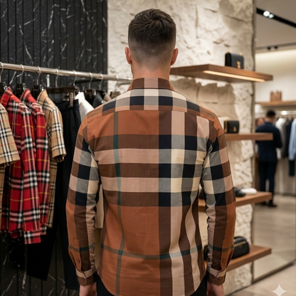 brown check shirt for men stylish plaid premium casual formal wear