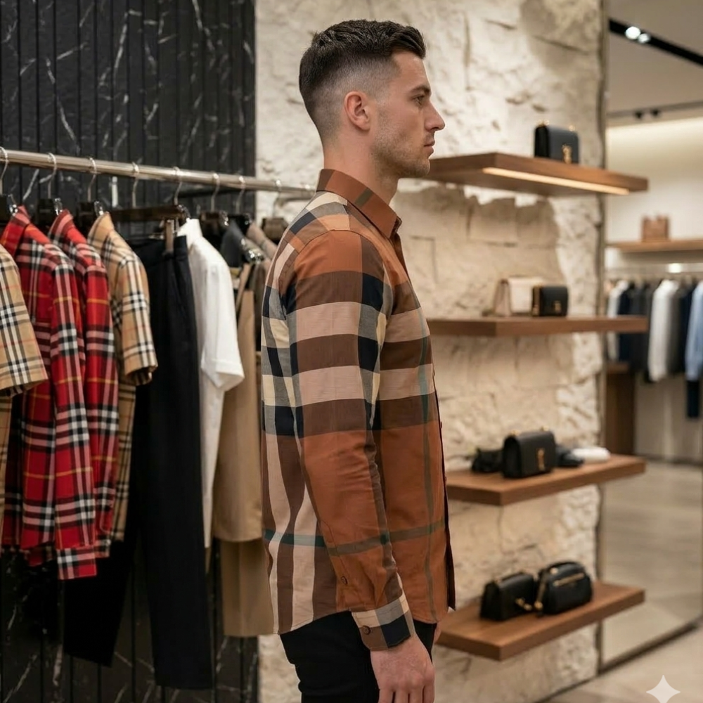 brown check shirt for men stylish plaid premium casual formal wear
