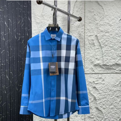 Men’s Blue Checkered Shirt – Stylish Plaid Casual Long Sleeve Shirt