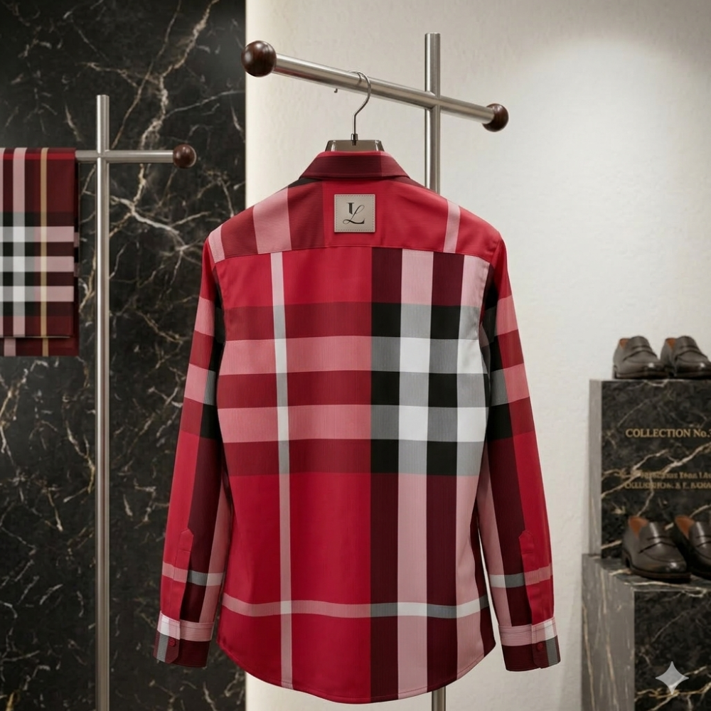Luxury Red Checkered Designer Shirt for Men | Premium Plaid Slim Fit Shirt