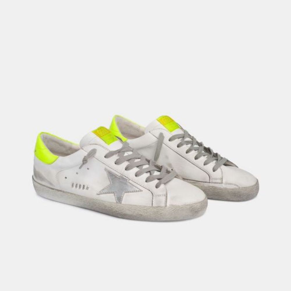 Premium White Star Sneakers with Neon Accent | Luxury Casual Shoes