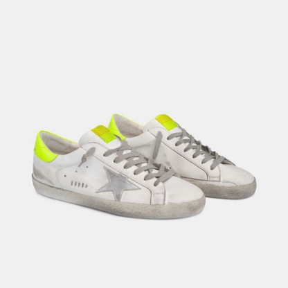 Premium White Star Sneakers with Neon Accent | Luxury Casual Shoes