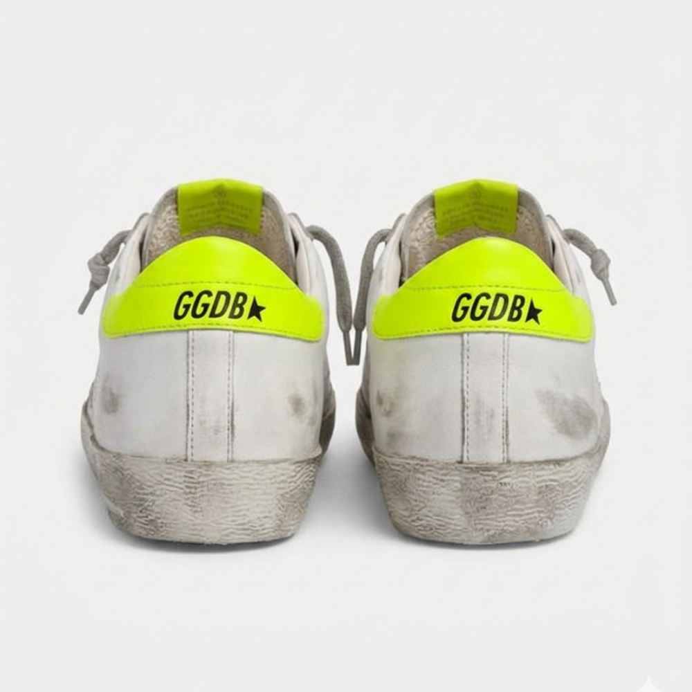 Premium White Star Sneakers with Neon Accent | Luxury Casual Shoes