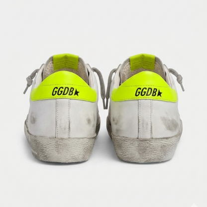 Premium White Star Sneakers with Neon Accent | Luxury Casual Shoes