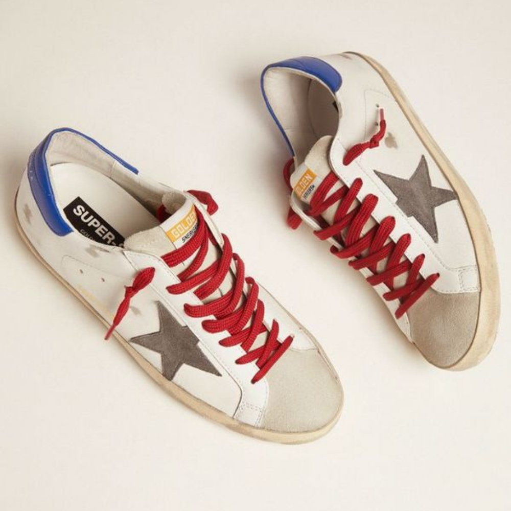 Premium Star Sneakers with Red Lace & Blue Accent | Luxury Casual Shoes