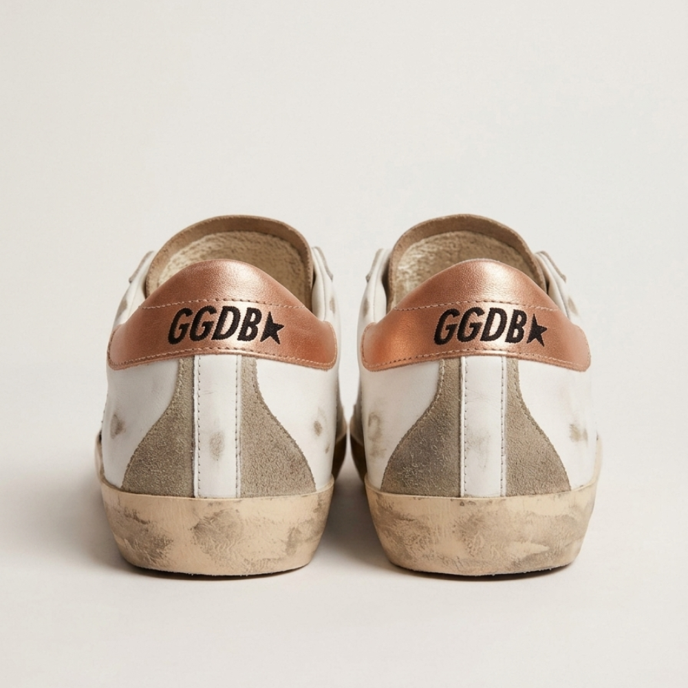 White & Brown Distressed Star Sneakers | Casual Suede Leather Shoes for Men & Women