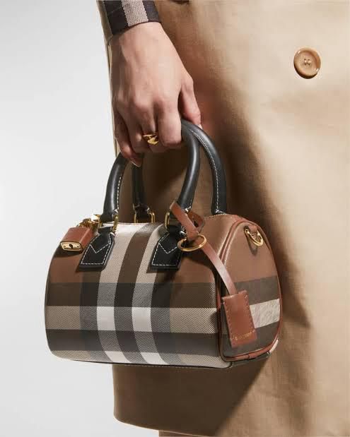 Elegant Check Pattern Top Handle Mini Handbag – Premium Leather Trim, Structured Designer Style