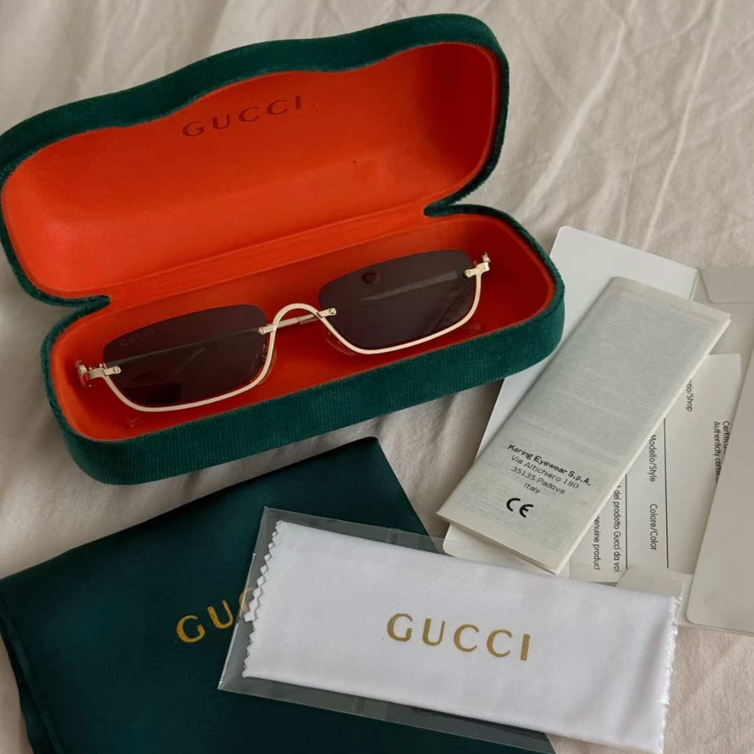luxury gold frame sunglasses with premium velvet case